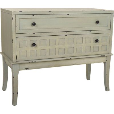 Commode d entrée en bois vert antique avec deux tiroirs 38 x 88 x 72 cm vert antique patiné