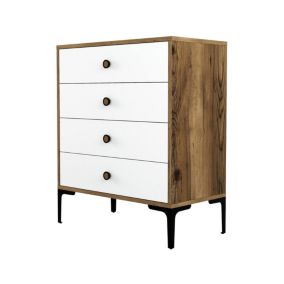 Commode Daceitun, Commode polyvalente, Commode de chambre, Meuble avec tiroirs, 76x40h91 cm, Noyer et Blanc