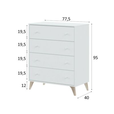 Commode Dcarus, commode 4 tiroirs, Commode pour la chambre, Commode moderne, 78x40h95 cm, Blanc