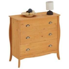 Commode de chambre ANTOINETTE style baroque rococo design moderne, rangement avec 3 tiroirs, en pin massif finition teintée/cirée