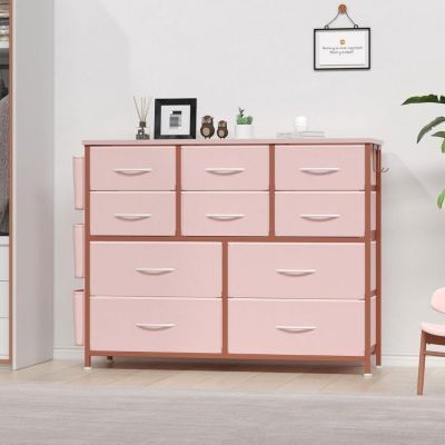 COMMODE DE CHAMBRE,avec 10 tiroirs, commode et commode, tiroir de rangement en tissu avec poches latérales,ROSE-98.8cm