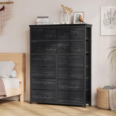 Commode de chambre - PROMIRACAL - 16 tiroirs - Cadre acier - Tiroirs tissu cationique - Noir 111 x 30 x 130 cm