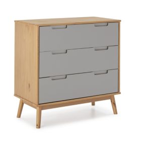 Commode de nuit Bruce avec 3 tiroirs, bois massif, 80 cm Largeur
