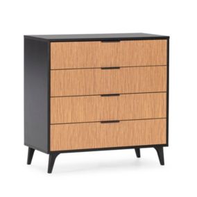 Commode de nuit Denis 4 tiroirs couleur Noir/Bois