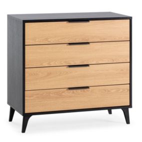 Commode de nuit Kalma 4 tiroirs coloris noir/chêne