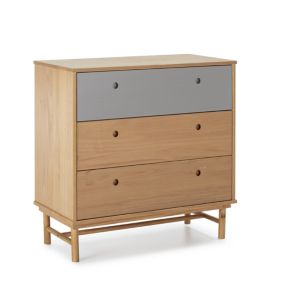 Commode de nuit Magnus 3 tiroirs , bois massif , 80 cm Largeur