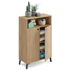 Commode de rangement 2 portes coloris chêne doré - Hauteur 120 x Longueur 74.5 x Profondeur 40 cm