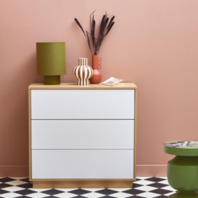 Commode de rangement 3 tiroirs effet bois bicolore