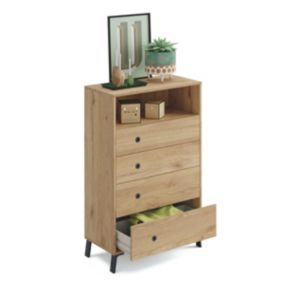 Commode de rangement 4 tiroirs coloris chêne doré - Hauteur 120 x Longueur 74.5 x Profondeur 40 cm