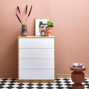 Commode de rangement 4 tiroirs effet bois bicolore
