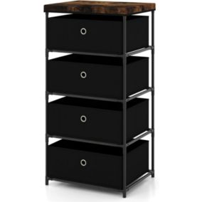 Commode de Rangement 4 Tiroirs Meuble de Rangement avec Tiroirs en Tissu Cadre Métallique Robuste Tiroirs Amovibles Noir