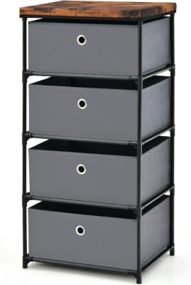 Commode de Rangement 4 Tiroirs Meuble de Rangement avec Tiroirs en Tissu Cadre Métallique Robuste