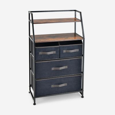 Commode de Rangement à 4 Tiroirs Tour de Rangement en Tissu avec 2 Étagères Ouvertes Cadre Métallique Robuste