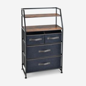 Commode de Rangement à 4 Tiroirs Tour de Rangement en Tissu avec 2 Étagères Ouvertes Cadre Métallique Robuste