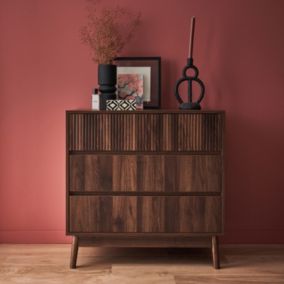 Commode de rangement décor bois de noyer. 3 tiroirs