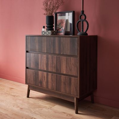 Commode de rangement décor bois de noyer. 3 tiroirs
