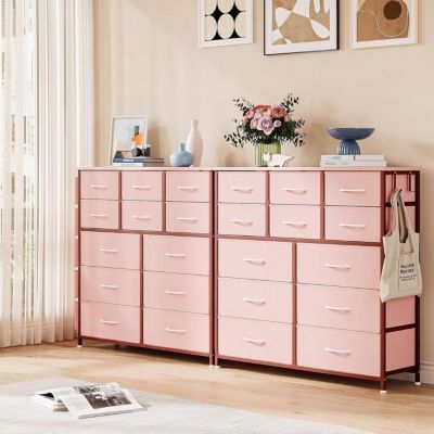 Commode de Rangement - PROMIRACAL - 12 Tiroirs - Cadre Métallique - Poche Latérale - Rose