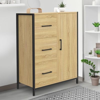 Commode de rangement salle de bain DETROIT 3 tiroirs 1 placard design industriel