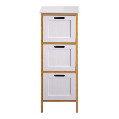 Commode de Salle de Bains 3 Tiroirs MDF Bambu Blanc Marron Rebecca Mobili
