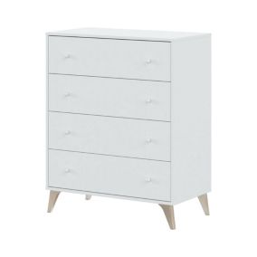 Commode Denver, commode 4 tiroirs, Commode pour la chambre, Commode moderne, 78x40h95 cm, Blanc