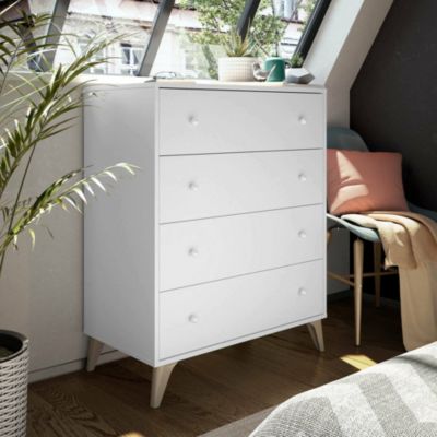 Commode Denver, commode 4 tiroirs, Commode pour la chambre, Commode moderne, 78x40h95 cm, Blanc