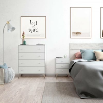 Commode Denver, commode 4 tiroirs, Commode pour la chambre, Commode moderne, 78x40h95 cm, Blanc