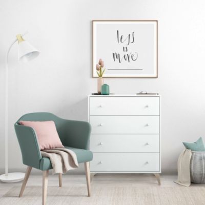 Commode Denver, commode 4 tiroirs, Commode pour la chambre, Commode moderne, 78x40h95 cm, Blanc