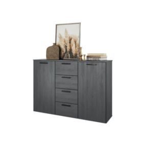 Commode design 2 portes et 4 tiroirs 130cm. Collection FLOYD coloris gris effet bois.