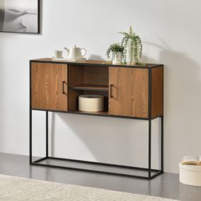 Commode Design Motala 90 x 109 x 30 cm Effet Bois Foncé Noir en.casa