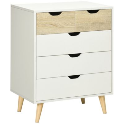 Commode design scandinave 5 tiroirs coulissants piètement bois effilé ...