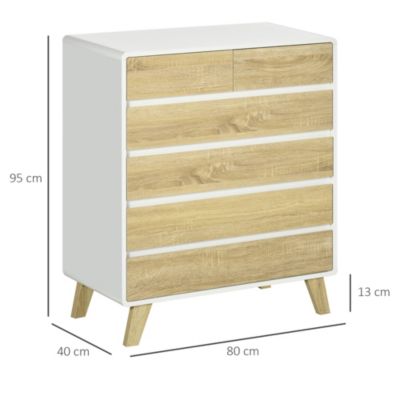 Commode design scandinave - 6 tiroirs - MDF panneaux blanc aspect chêne clair