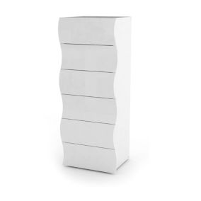 Commode Dhaa, Commode 6 tiroirs, Commode de chambre, 100% Made in Italy, 50x40h122 cm, Blanc brillant