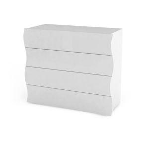 Commode Dhainau, Commode 4 tiroirs, Commode de chambre, 100% Made in Italy, 98x40h82 cm, Blanc brillant