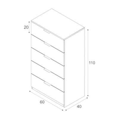 Commode Dhvali, Commode 5 tiroirs, Commode pour chambre à coucher, Commode moderne, 60x40h110 cm, Blanc