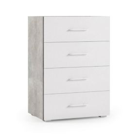Commode Dmagli, Commode 4 tiroirs pour la chambre, Bureau polyvalent ou meuble d'étude, 60x41h87 cm, Ciment et Blanc