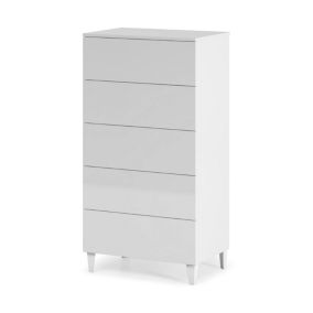 Commode Dmarco, commode à 5 tiroirs, commode pour la chambre, commode moderne, 61x40h117 cm, blanc