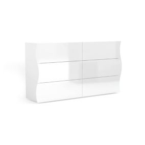 Commode Dmonz, Commode 6 tiroirs, Commode de chambre, 100% Made in Italy, Blanc brillant, 155x40h82 cm