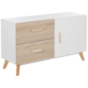 Commode effet bois clair / blanc 1 porte 2 tiroirs FILI