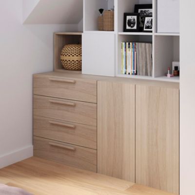 Commode effet chêne 4 tiroirs GoodHome Atomia H. 75 x L. 75 x P. 45 cm