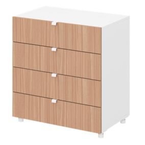 Commode effet chêne et blanc avec 4 tiroirs GoodHome Atomia H. 75 x L. 75 x P. 45 cm