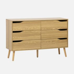 Commode effet frêne. 6 tiroirs. pieds en pin massif