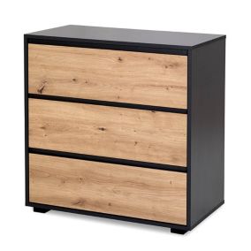 Commode En Bois Avec 3 Tiroirs Style Urbain    Anthracite/chêne