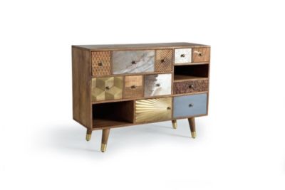 Commode en bois de manguier avec tiroirs de différentes textures