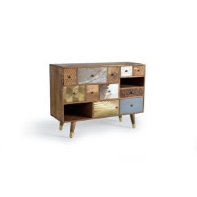 Commode en bois de manguier avec tiroirs de différentes textures