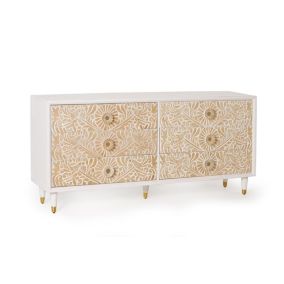Commode en bois de manguier blanc avec détails dorés