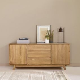 Commode en bois de mindy 3 tiroirs 2 portes 160