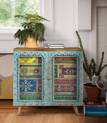 Commode en bois manguier peint à la main