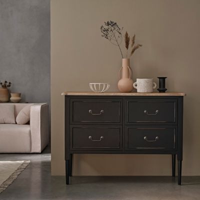 Commode en bois massif 120 cm 4 tiroirs