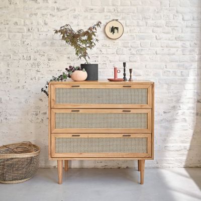 Commode en bois massif et cannage 100 cm