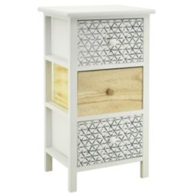 Commode en bois teinté blanc et  3 tiroirs